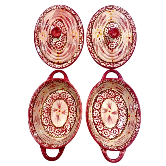 TEMPTATIONS Old World Cranberry Red 9 oz Ramekins & Serving Baskets Set of 2 EUC - Picture 8 of 14